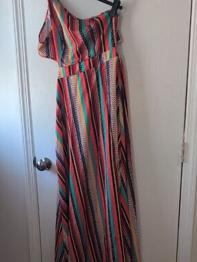 Striped Multicolor One-Shoulder Maxi Dress - Vibrant Summer Style